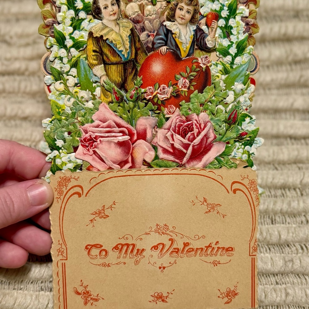 Early 1900’s Valentine Day Card Die Cut Mechanical Pop-Up 3D Germany Vintage